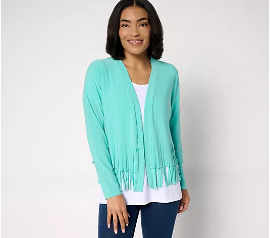 Attitudes by Renee Como Jersey Knit Fringe Cardigan