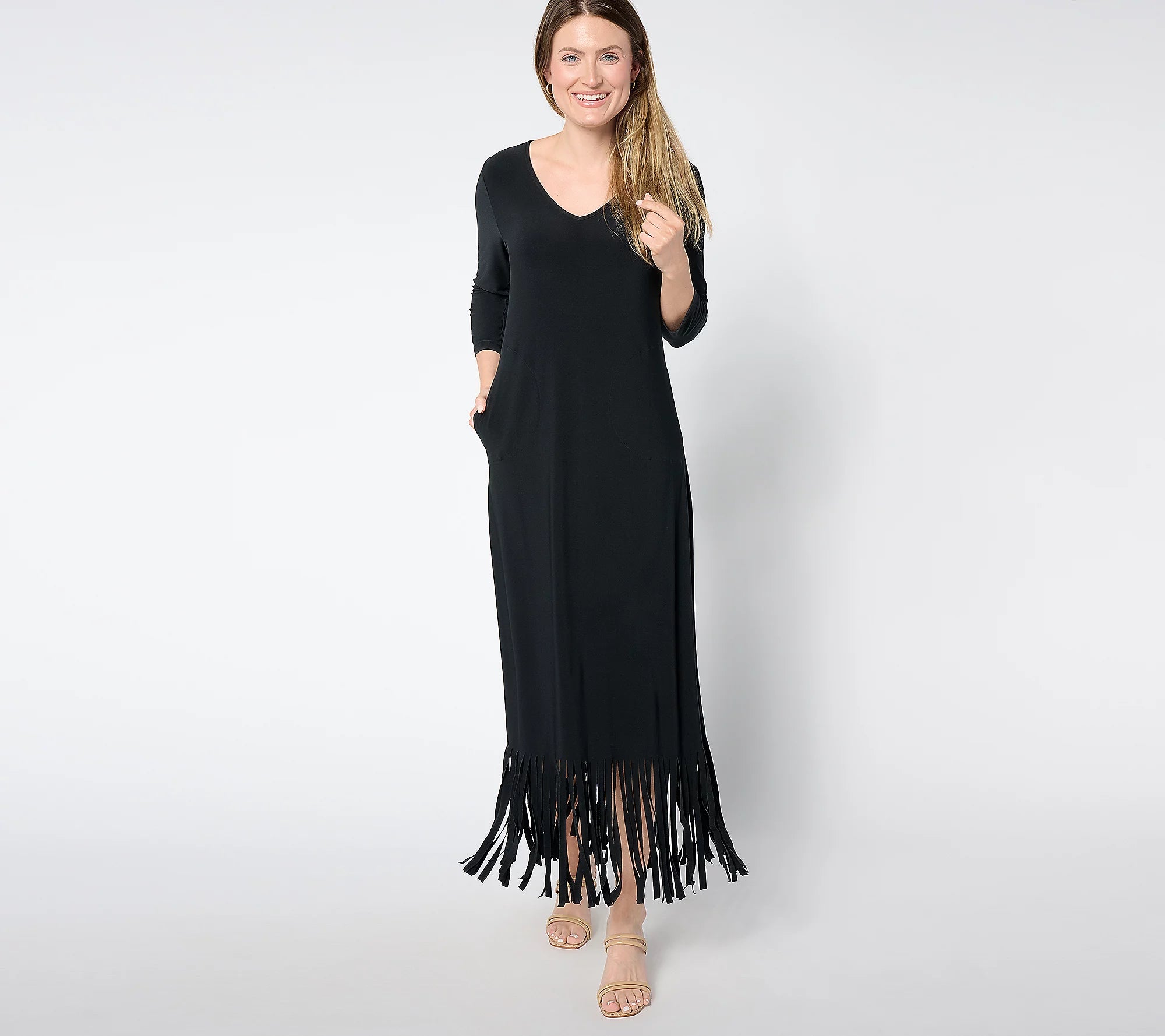 attitude by renee maxi dress Attitudes by Renee Como Jersey Flutter Sleeve Maxi Dress on QVC