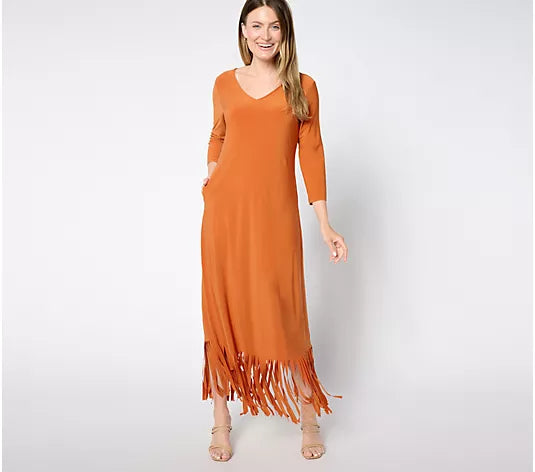 Attitudes by Renee Como Jersey Fringe Maxi Dress