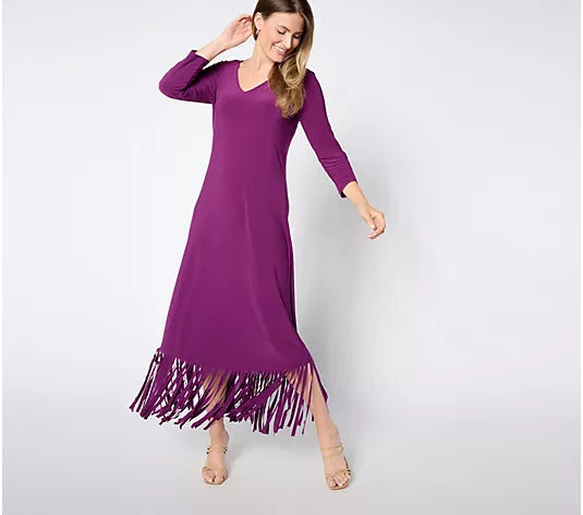 Attitudes by Renee Como Jersey Fringe Maxi Dress