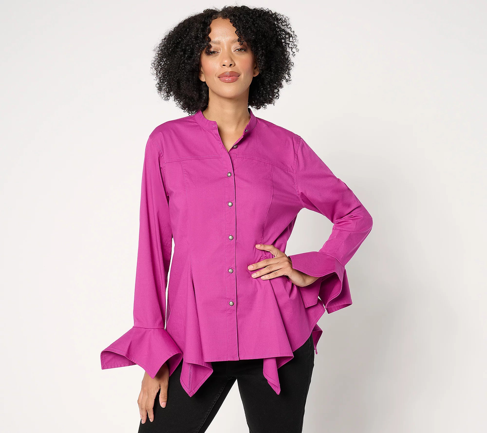 Attitudes by Renee Handkerchief Hem Button Down Shirt