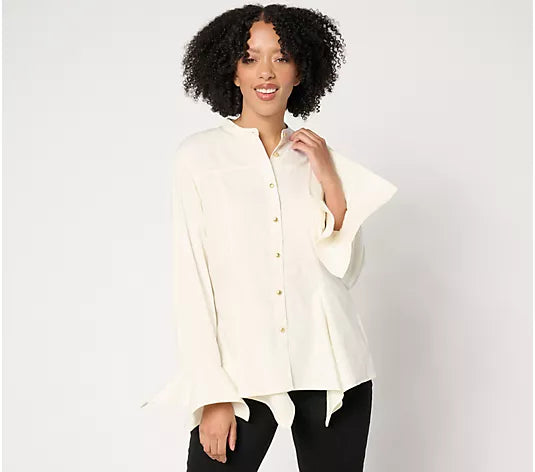 Attitudes by Renee Handkerchief Hem Button Down Shirt