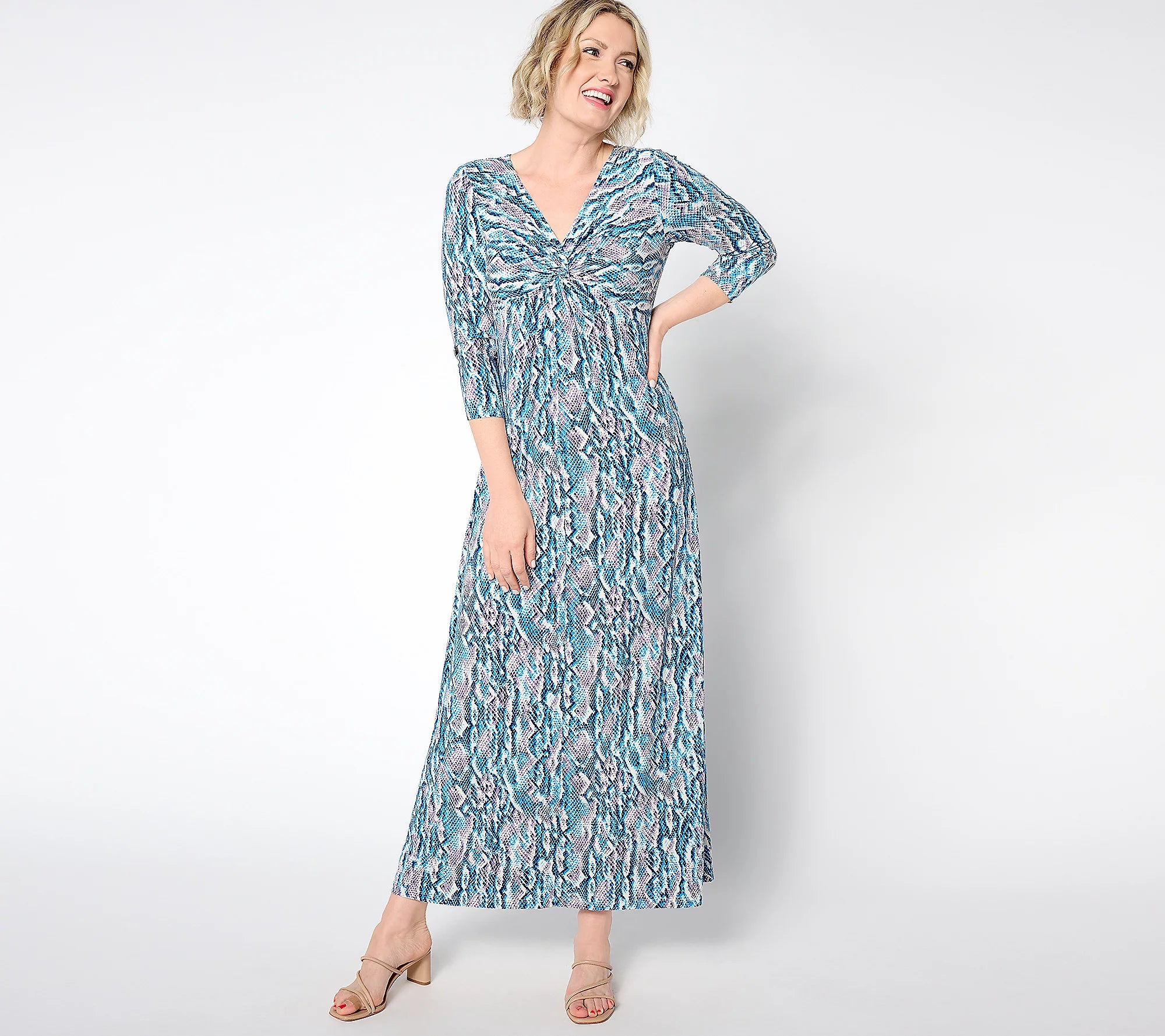 Attitudes by Renee V-Neck Knot Front Maxi Dress