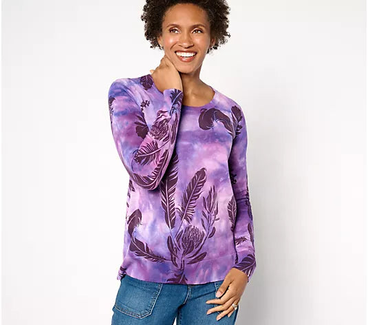 Attitudes by Renee Printed Tie Dye Sweater with Overlay Print