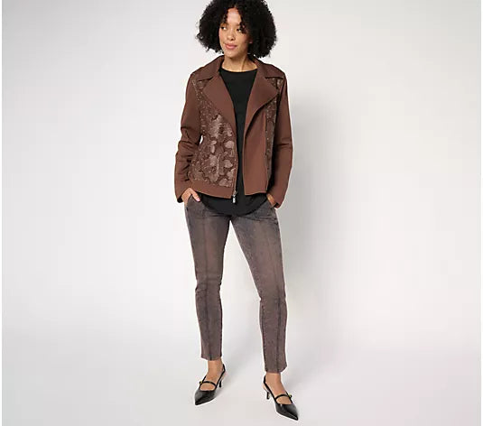 Women with Control Ponte Royal And Lace Moto Jacket