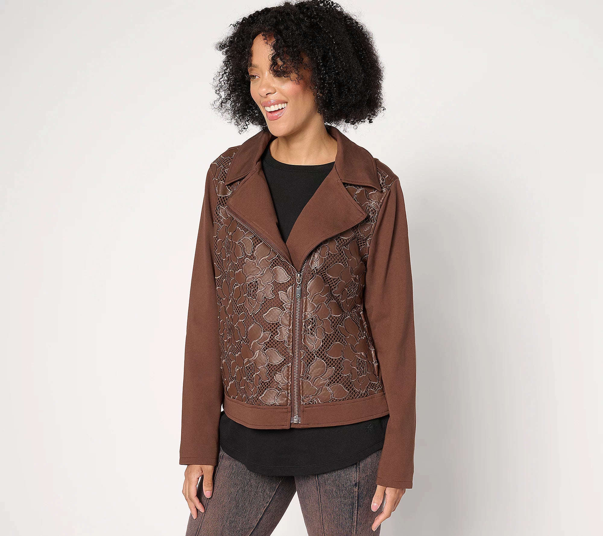 Women with Control Ponte Royal And Lace Moto Jacket