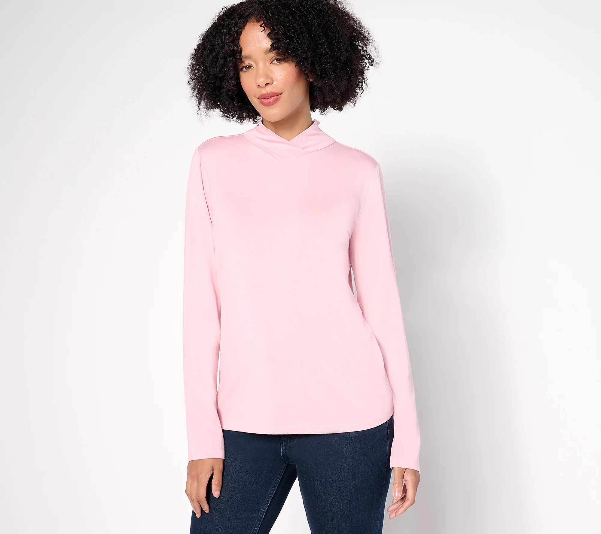 Attitudes by Renee Crossover Mock Neck Top