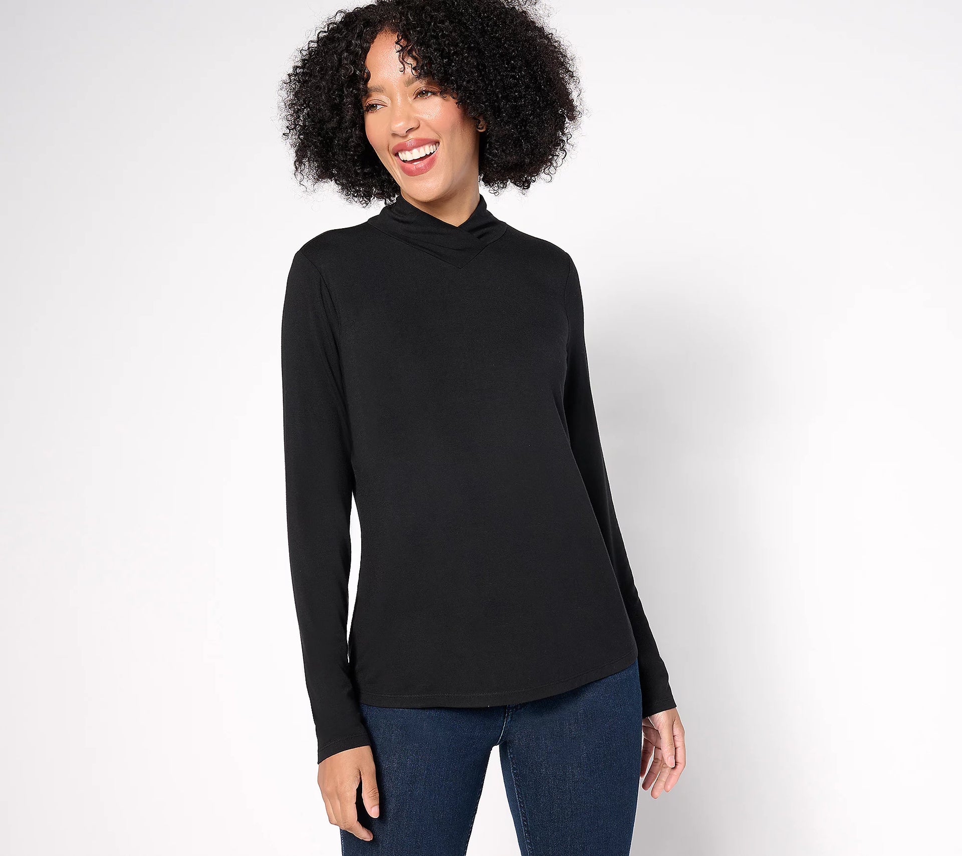 Attitudes by Renee Crossover Mock Neck Top – Renee Greenstein