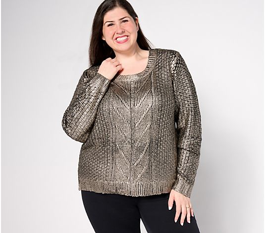 Attitudes by Renee Metallic Cable Sweater