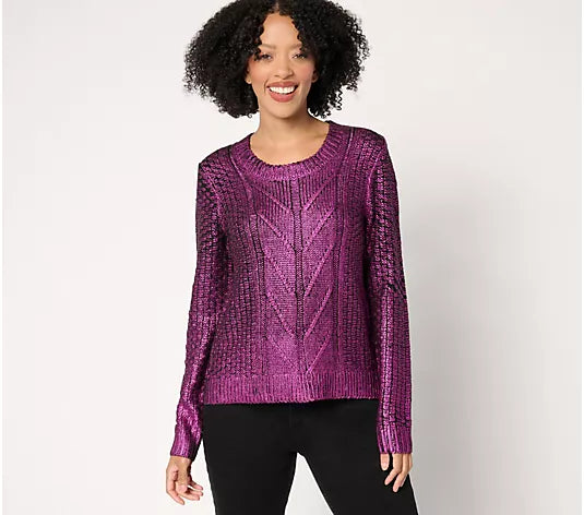 Attitudes by Renee Metallic Cable Sweater