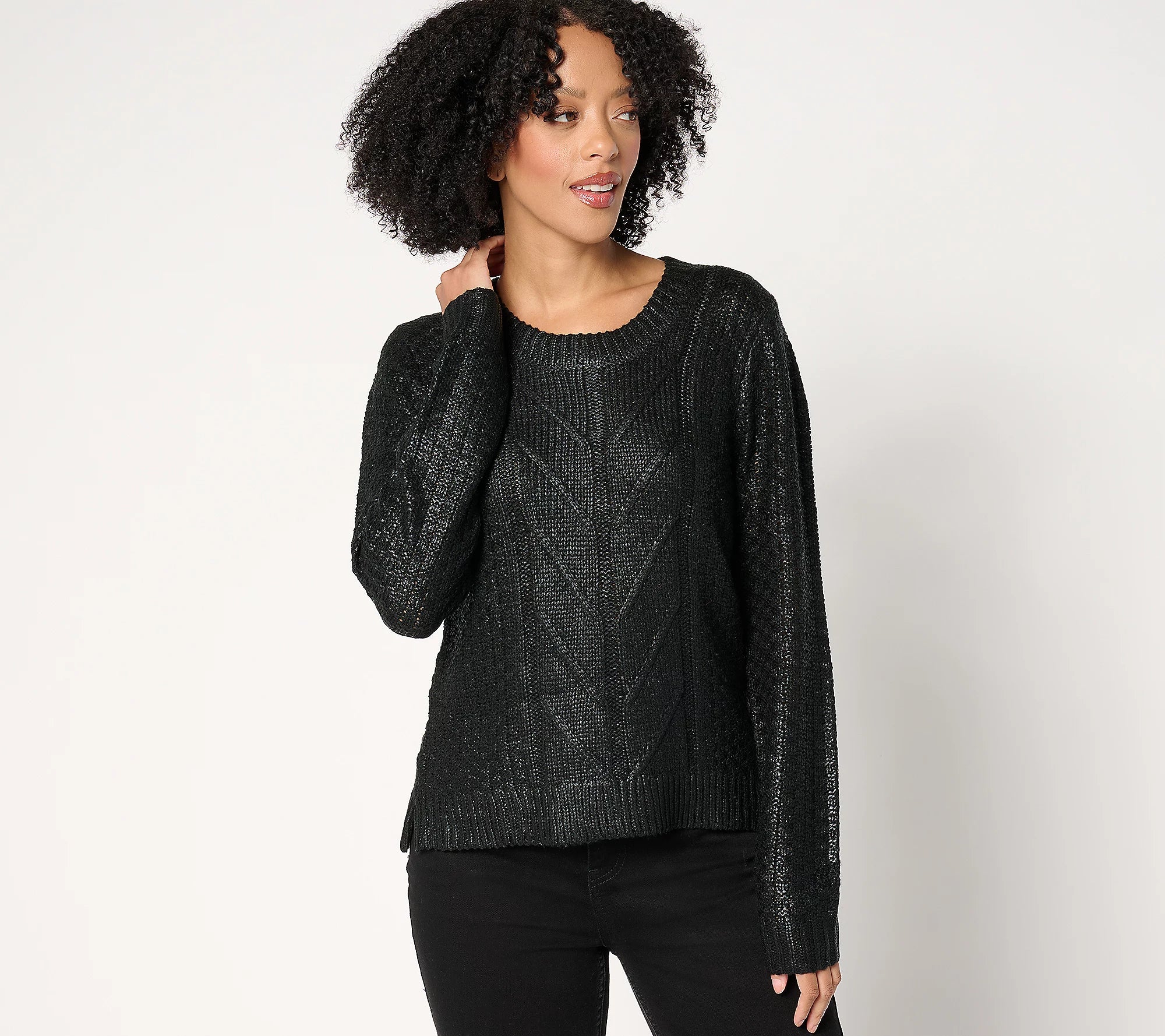 Attitudes by Renee Metallic Cable Sweater