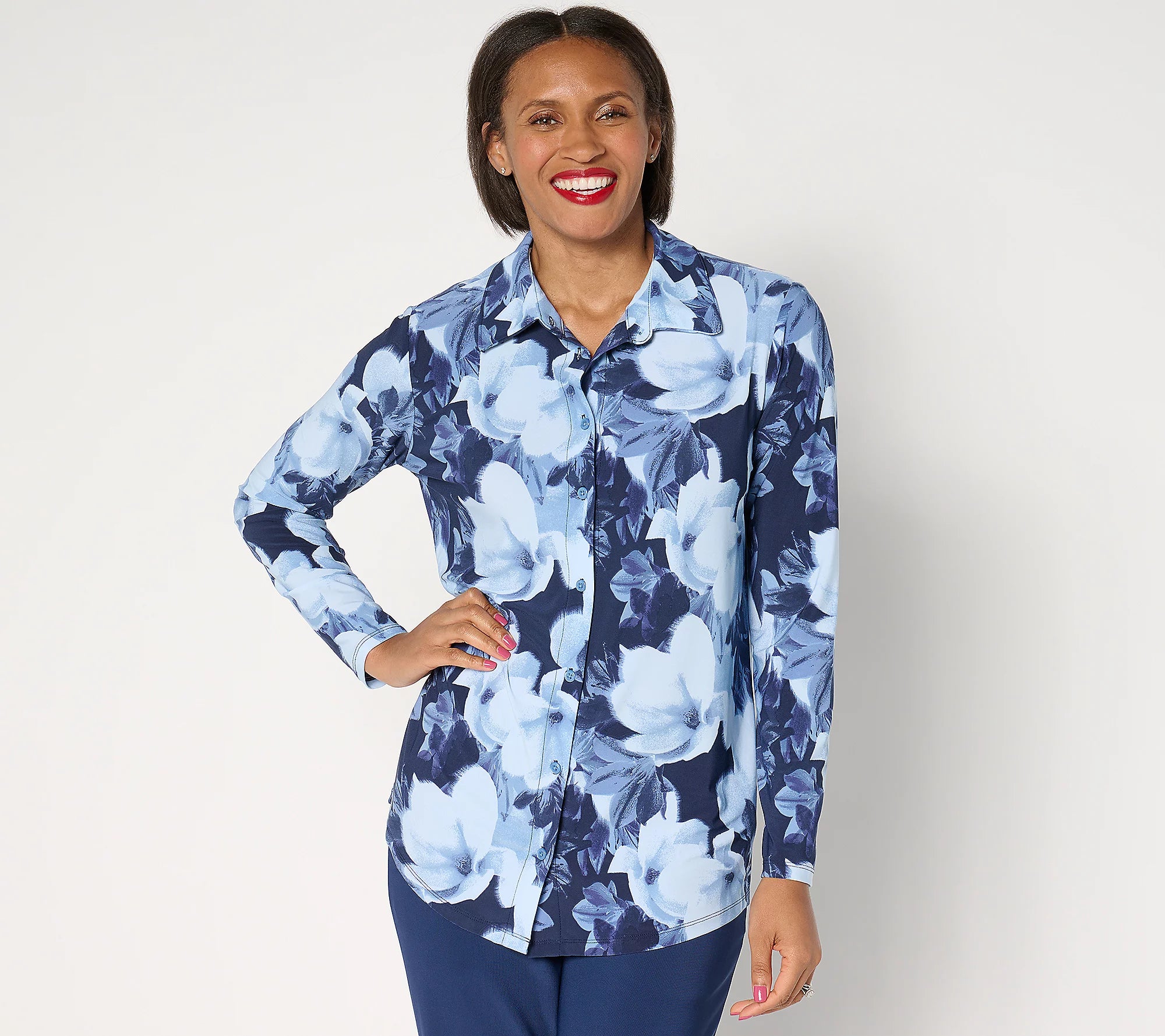 Attitudes by Renee Printed Button Front Tunic