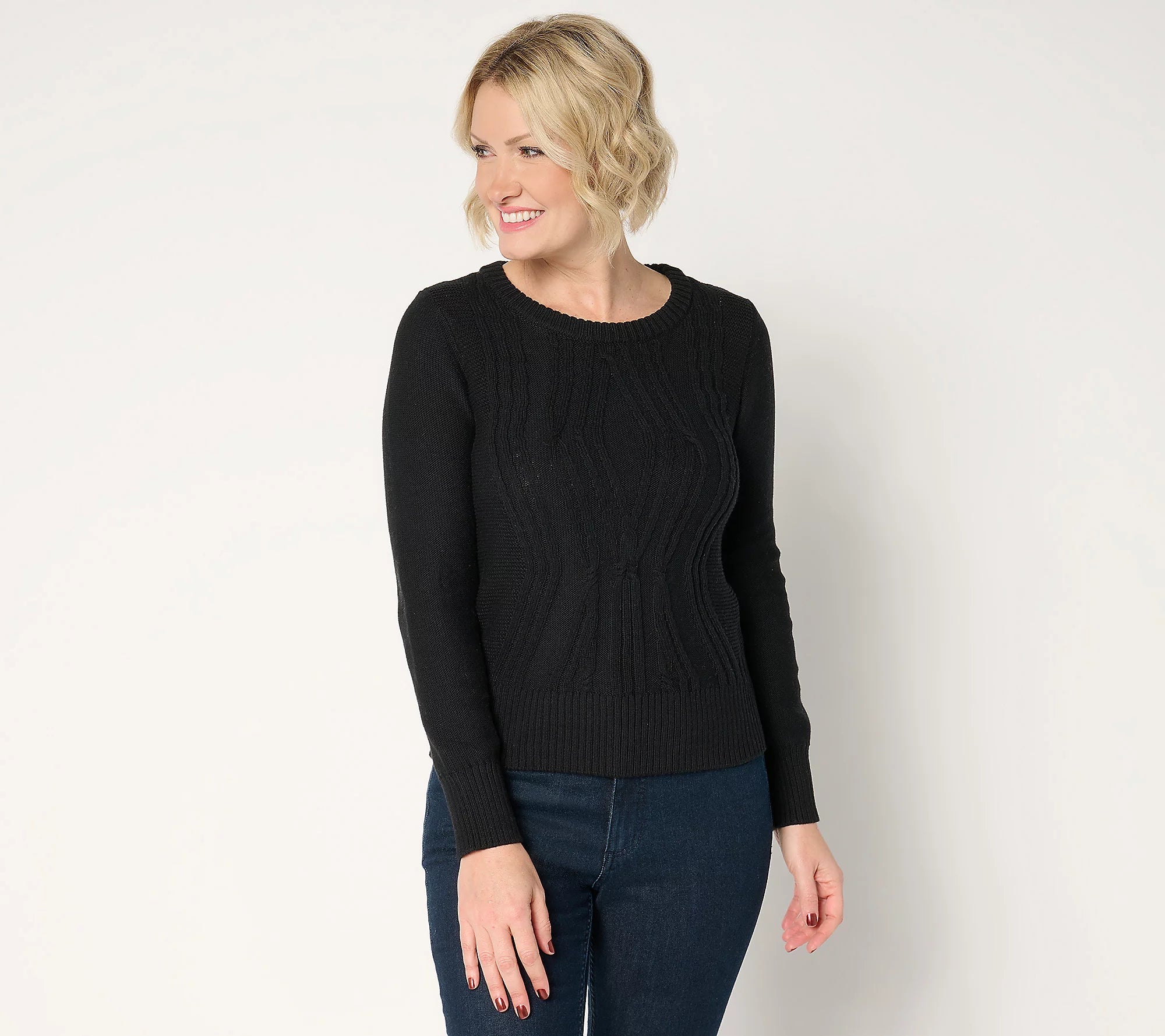 Attitudes by Renee Crew Neck Cable Sweater