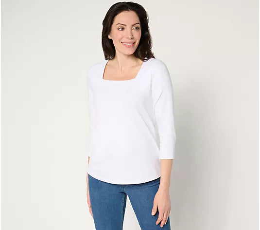 Attitudes by Renee Washed Cotton Square Neck Top