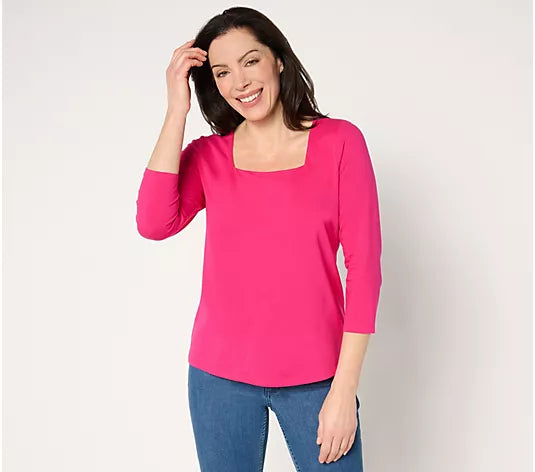 Attitudes by Renee Washed Cotton Square Neck Top