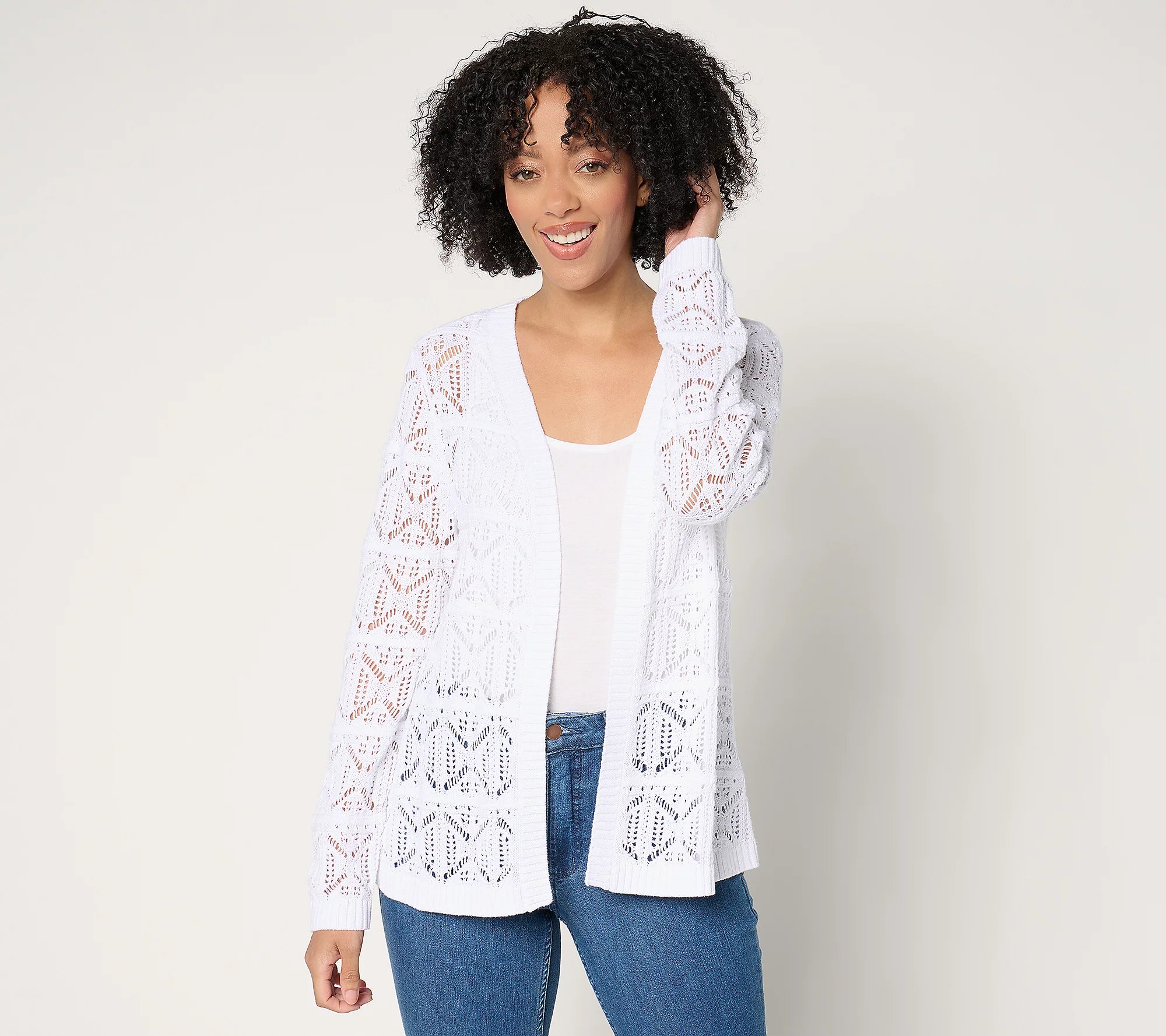 Attitudes by Renee 100% Cotton Crochet Cardigan