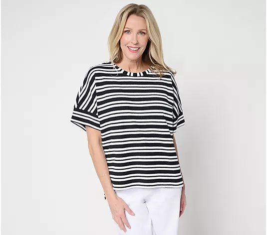 Attitudes by Renee Regular Stripe Textured Knit Tee