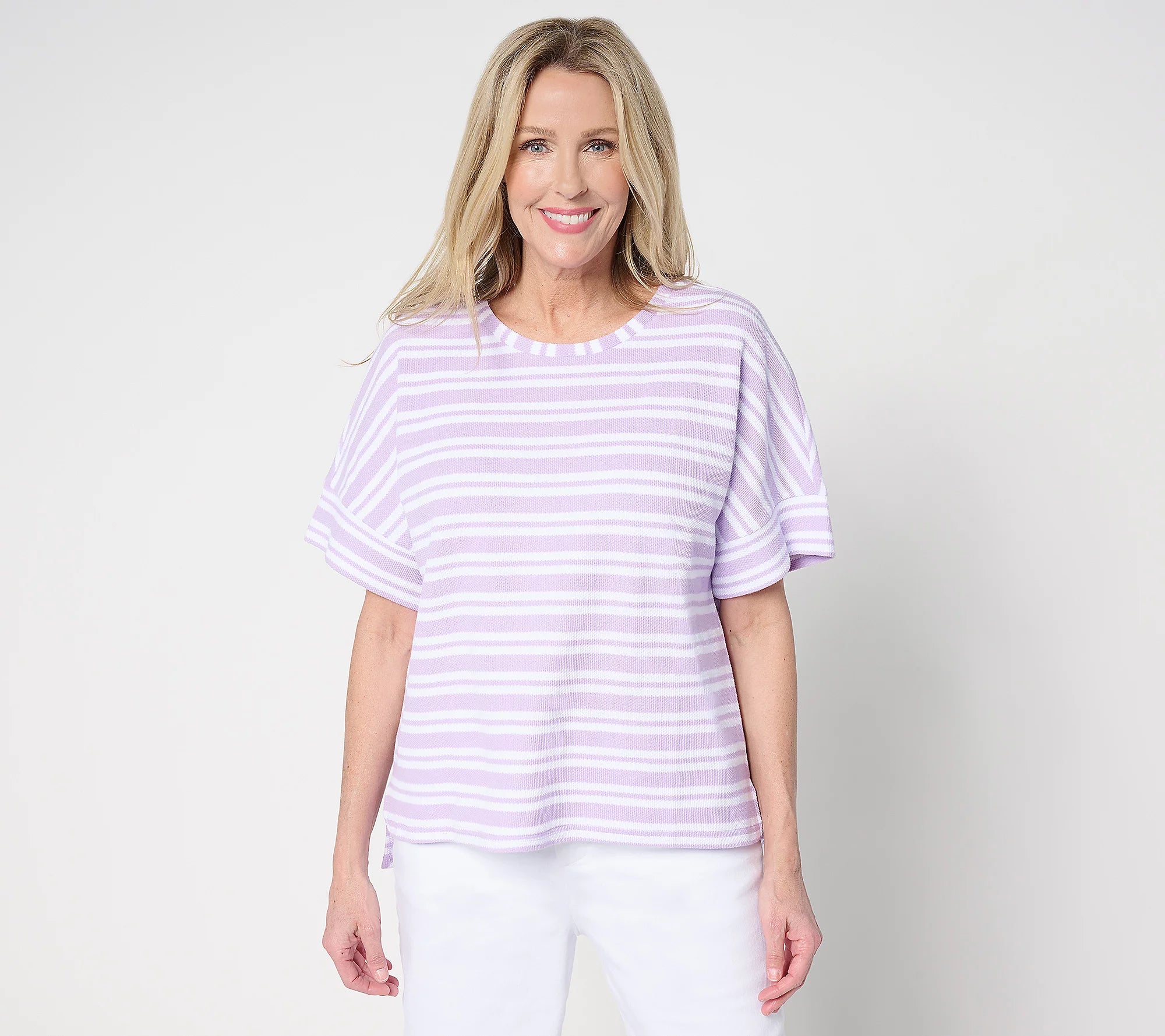 Attitudes by Renee Regular Stripe Textured Knit Tee