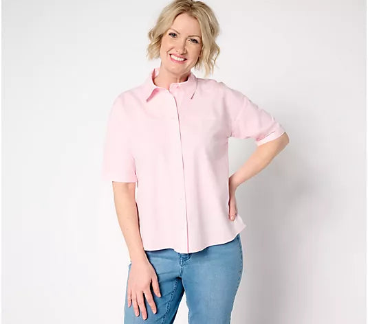 Attitudes by Renee Button Front Shirt with Knot Detail