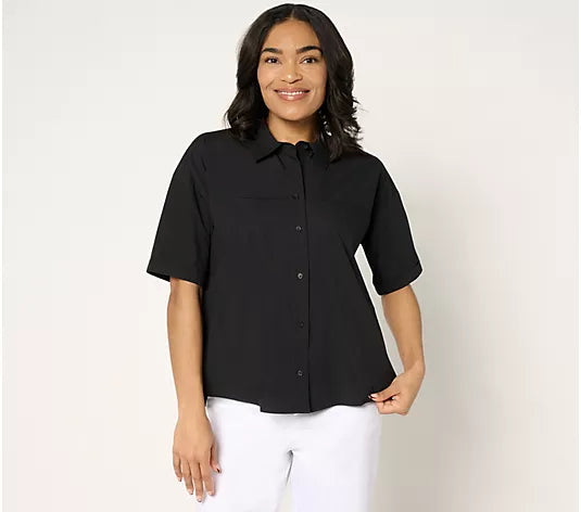 Attitudes by Renee Button Front Shirt with Knot Detail