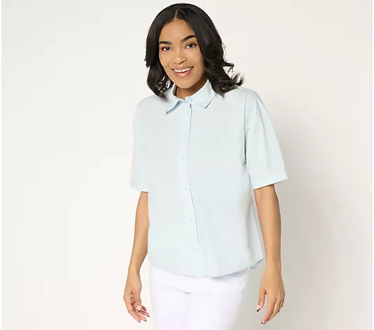 Attitudes by Renee Button Front Shirt with Knot Detail