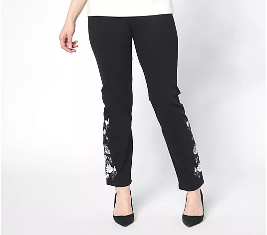 Women with Control Tummy Control Denim Pants with Embroidery