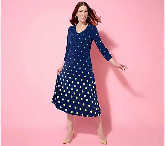 Attitudes by Renee Como Jersey Ombre Polka Dot Midi Dress