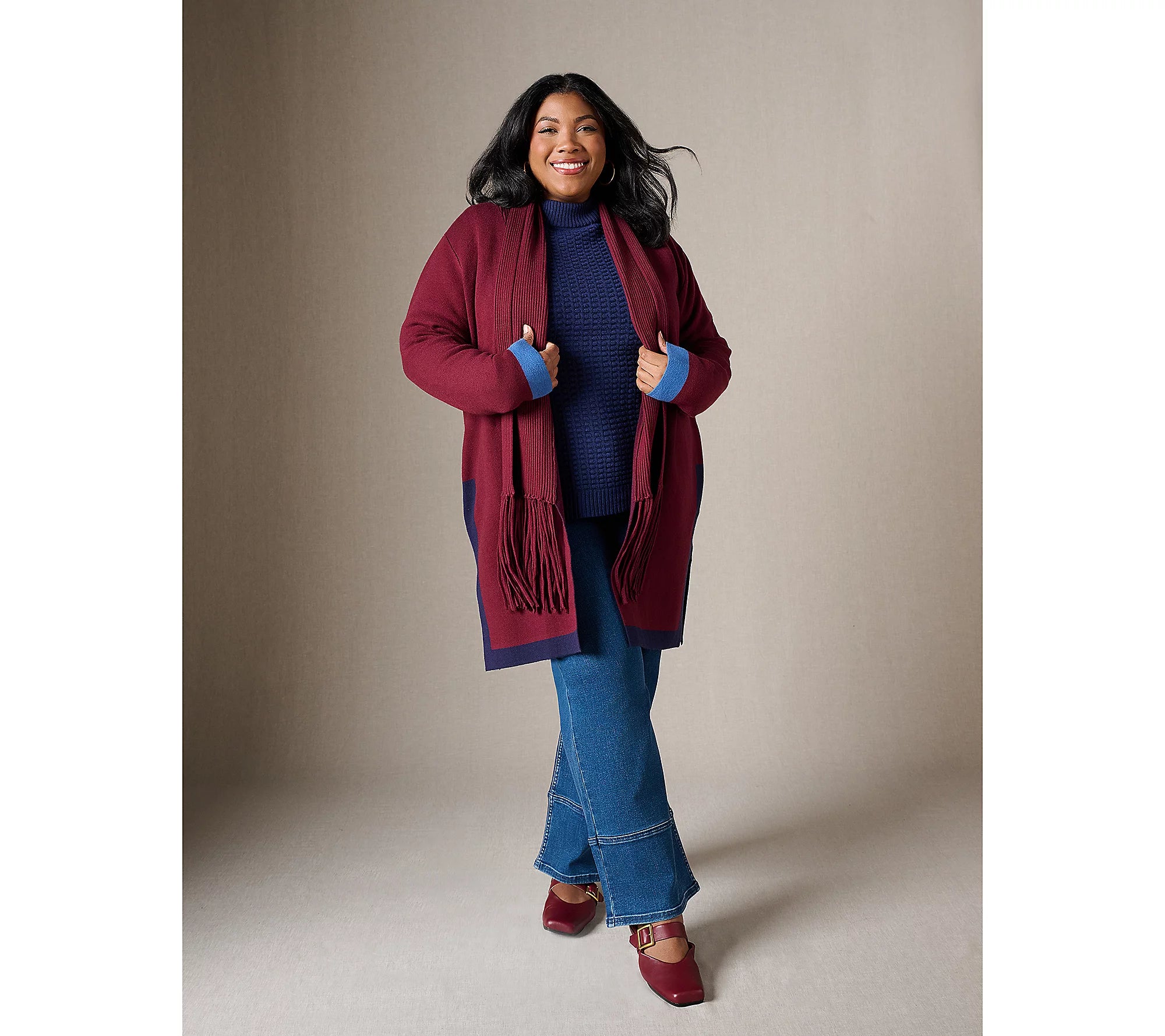 Attitudes by Renee Color Block Fringe Duster Cardigan