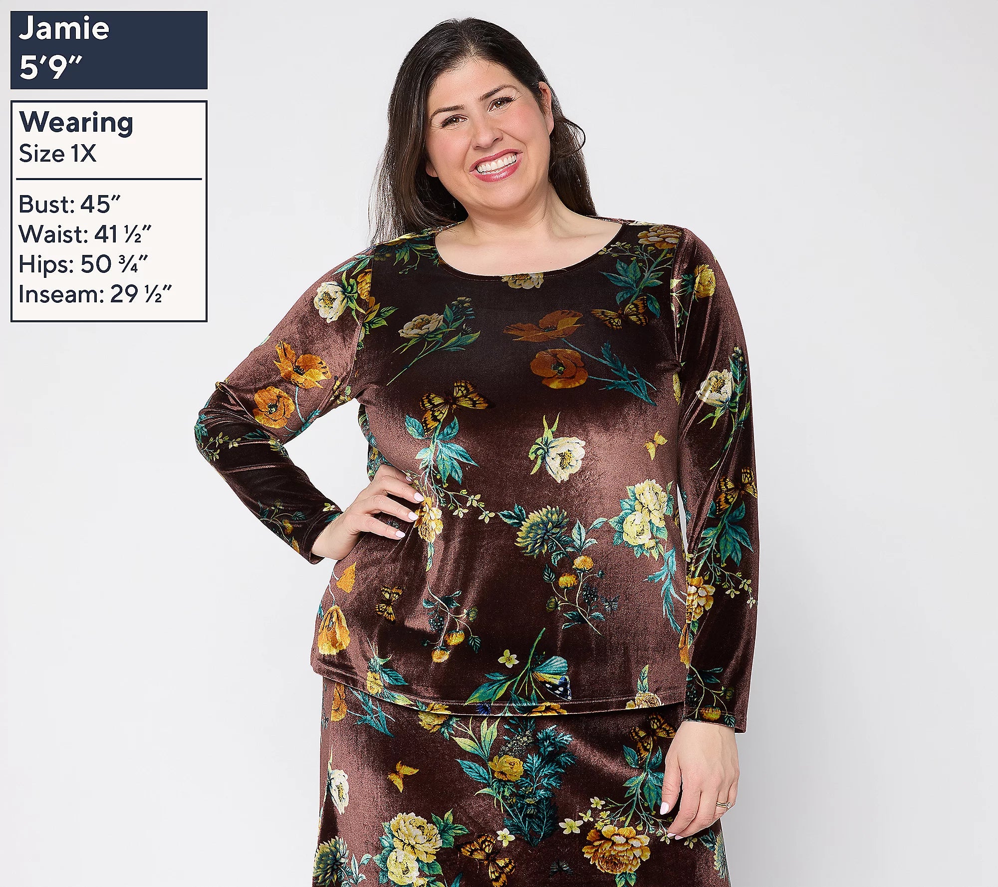 Attitudes by Renee Printed Velvet Ballet Neck Top