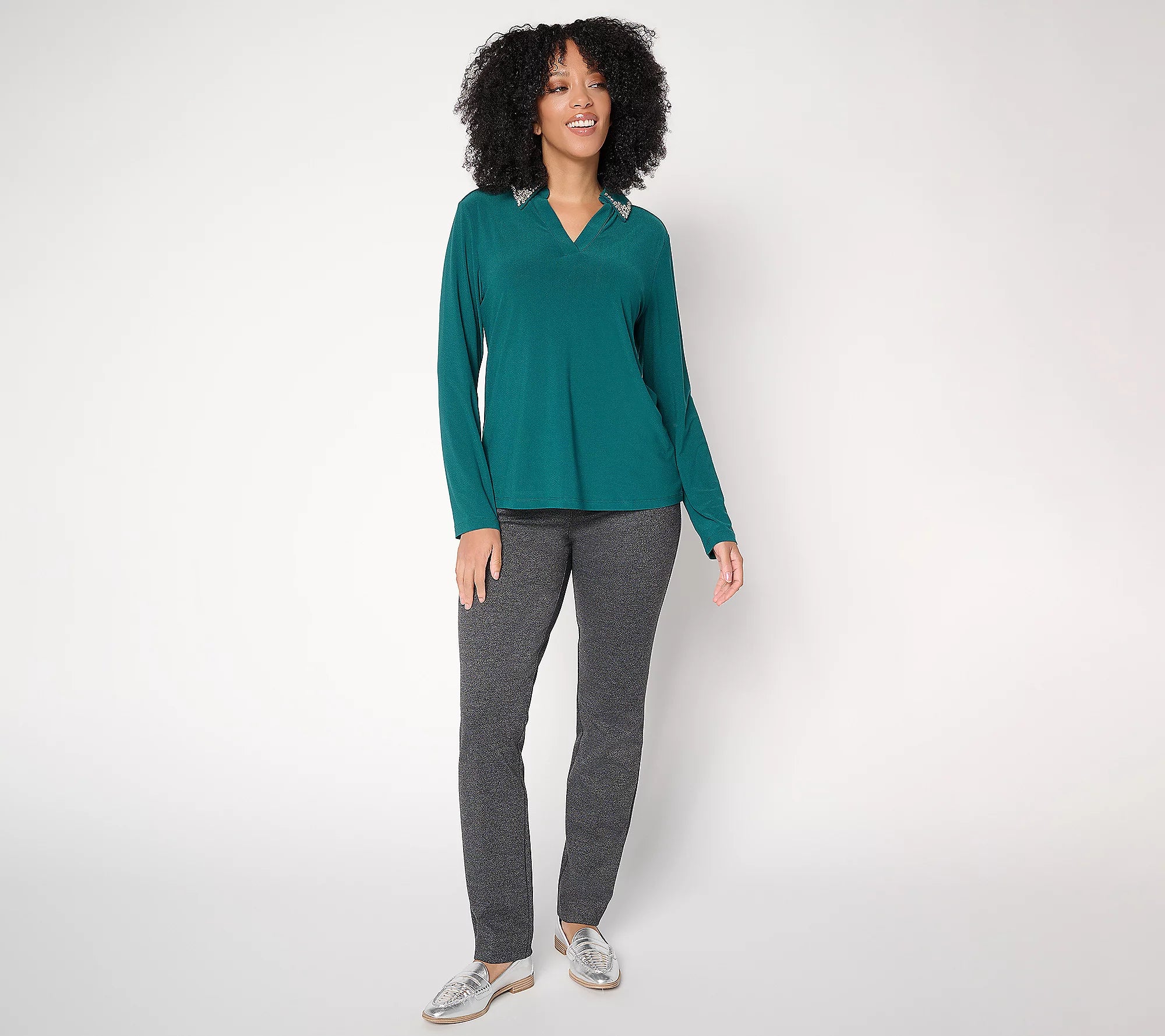 Attitudes by Renee Moss Crepe Novelty Collar Top