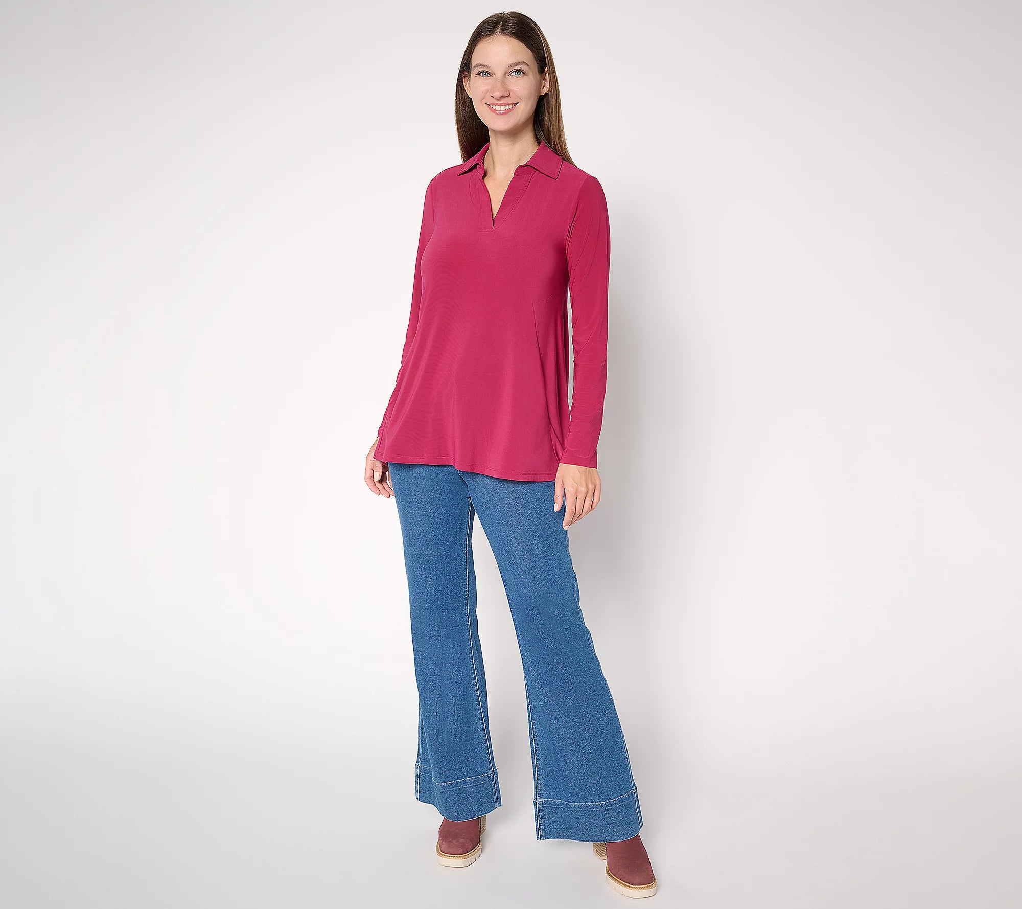 Attitudes by Renee Como Jersey Split Neck Hi Low Tunic