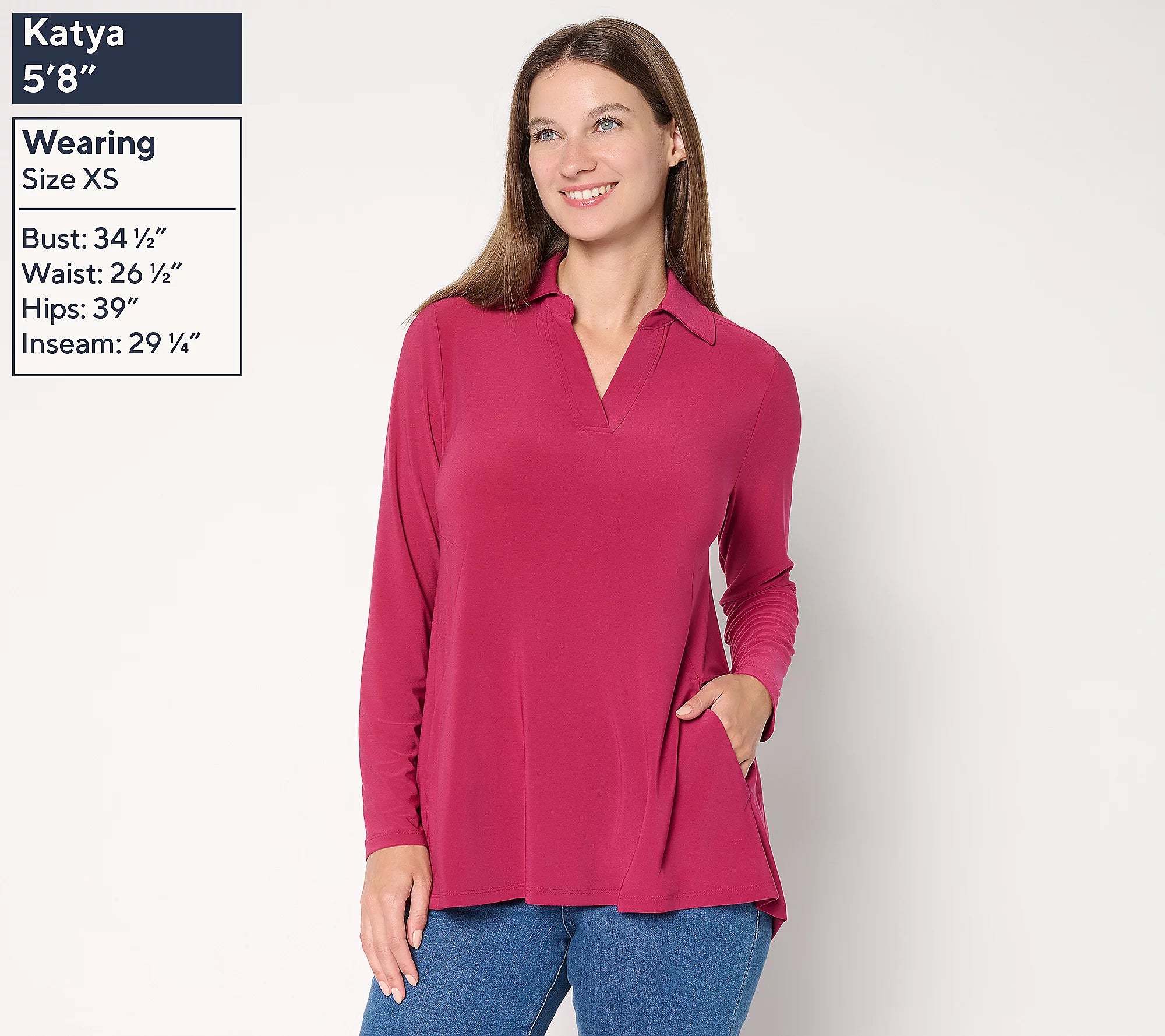 Attitudes by Renee Como Jersey Split Neck Hi Low Tunic