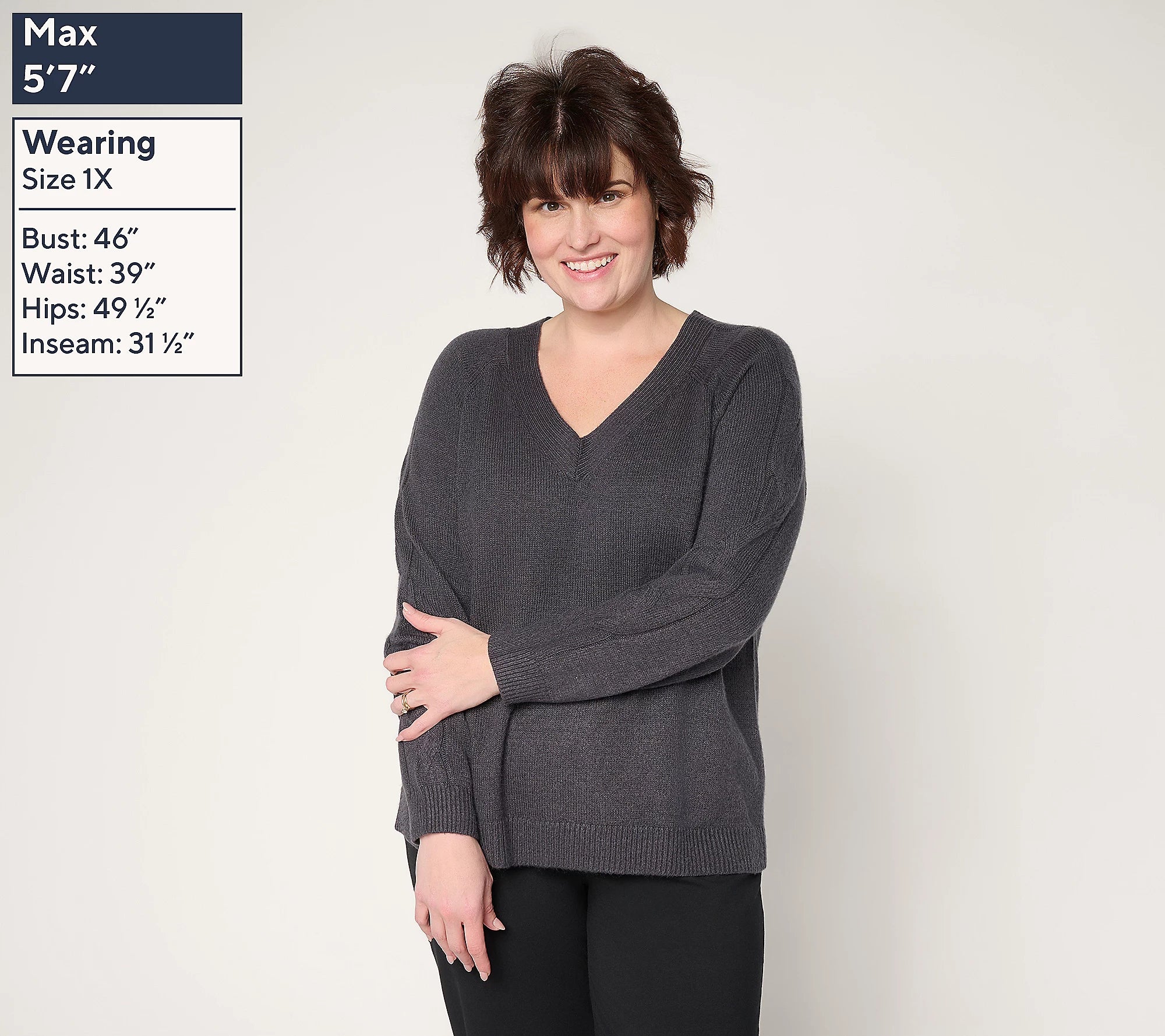 Attitudes by Renee V-Neck Cable Knit Sweater