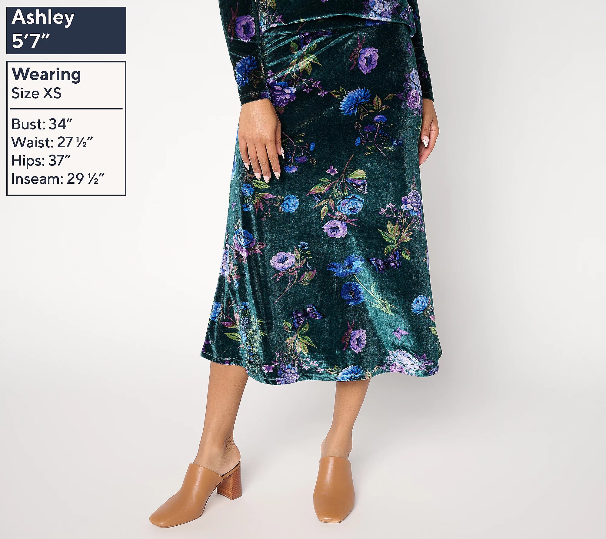 Attitudes by Renee Printed Velvet Pull On Skirt