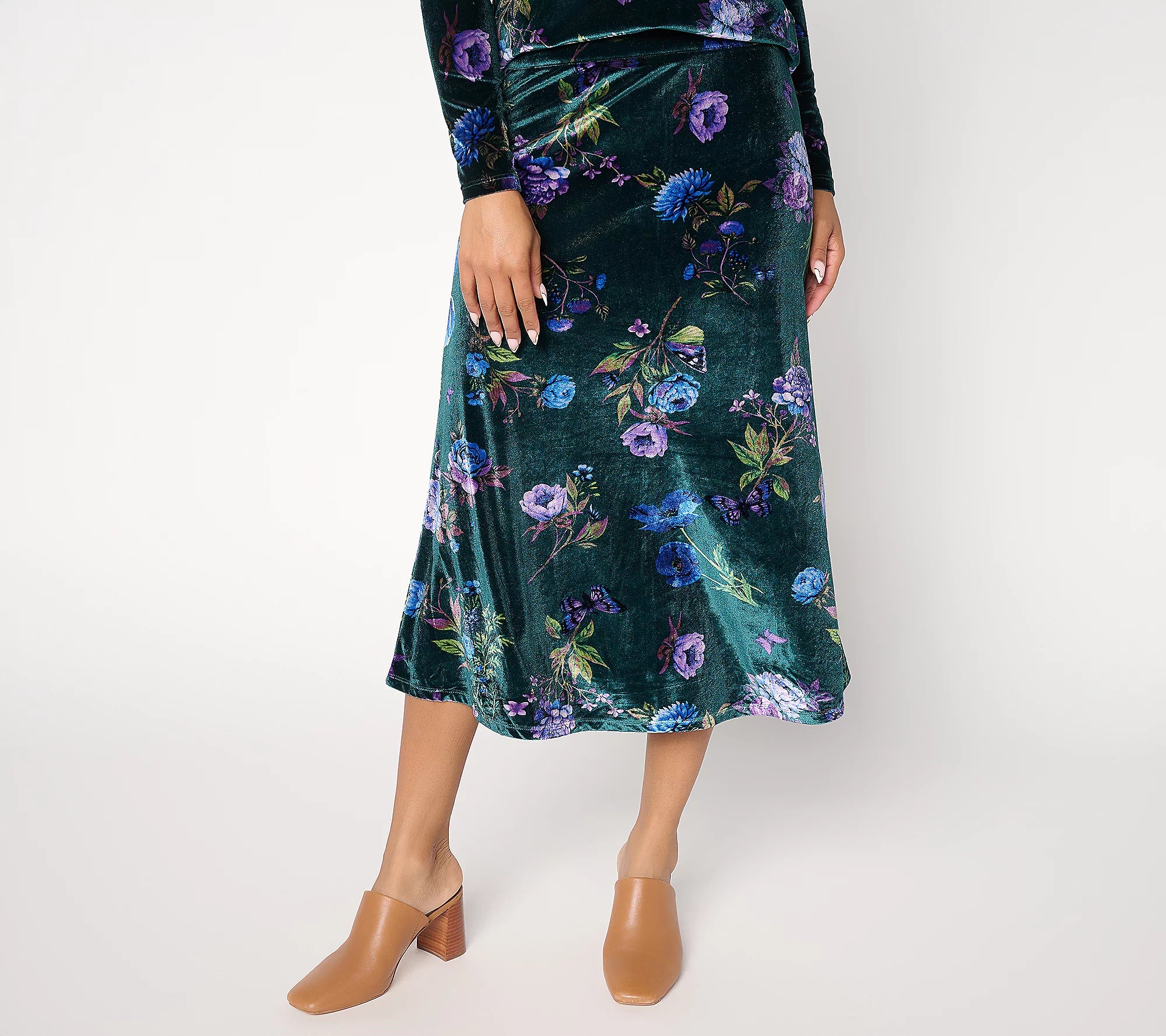Attitudes by Renee Printed Velvet Pull On Skirt