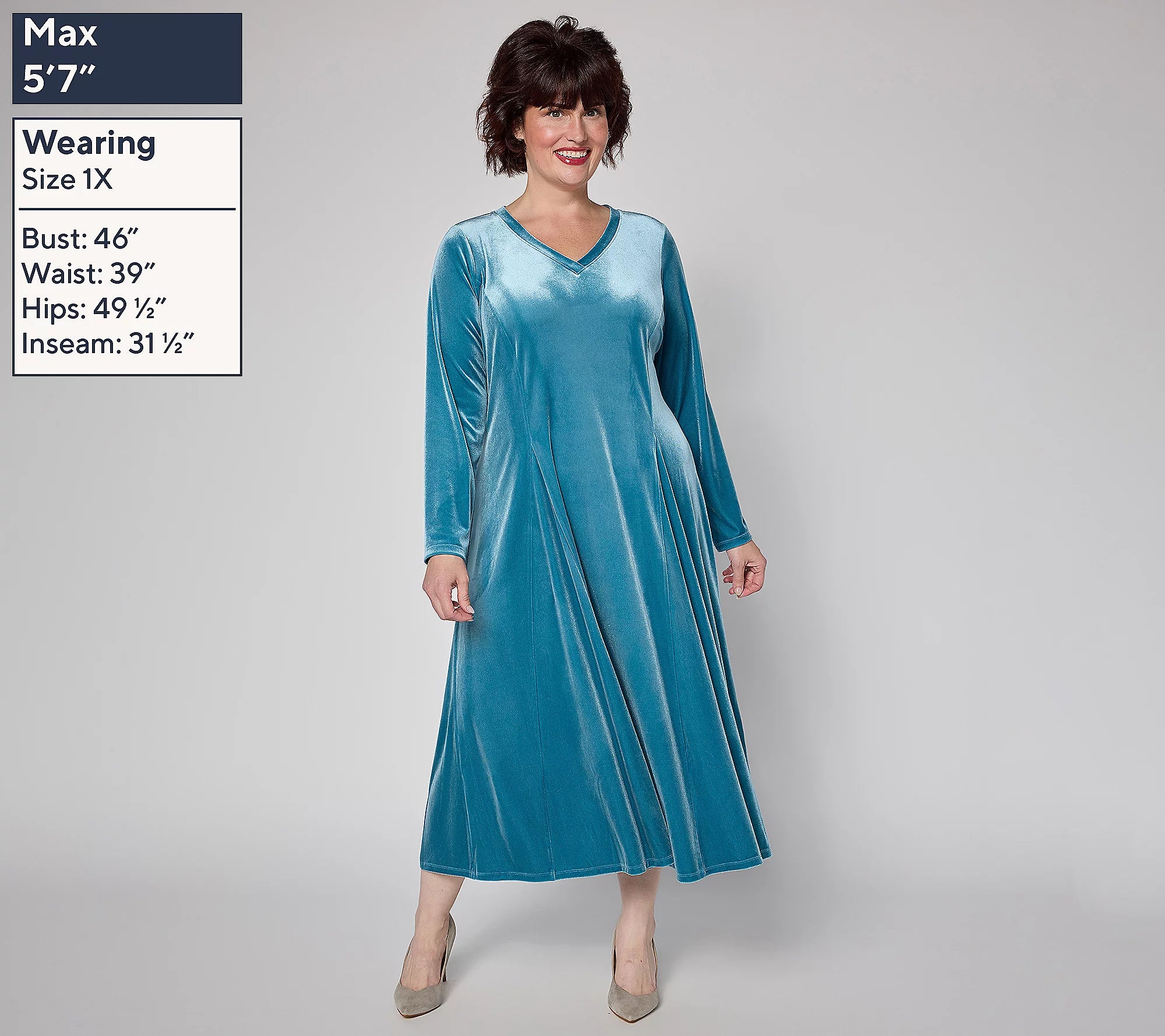 Attitudes by Renee Regular Velvet Godet V-Neck Midi Dress