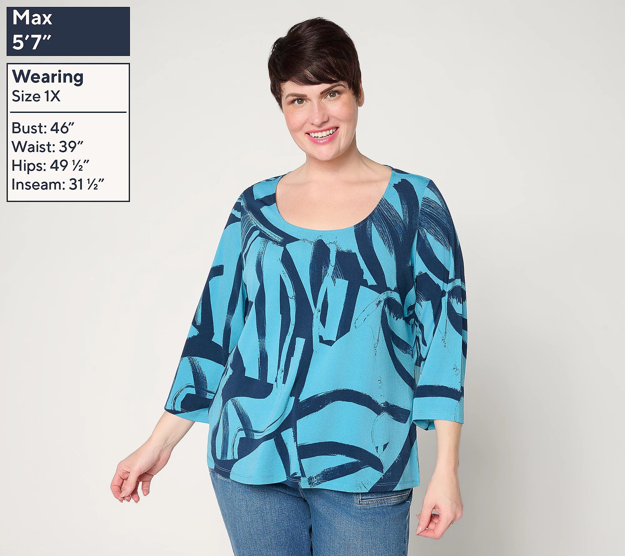 Attitudes by Renee Printed Moss Crepe Top