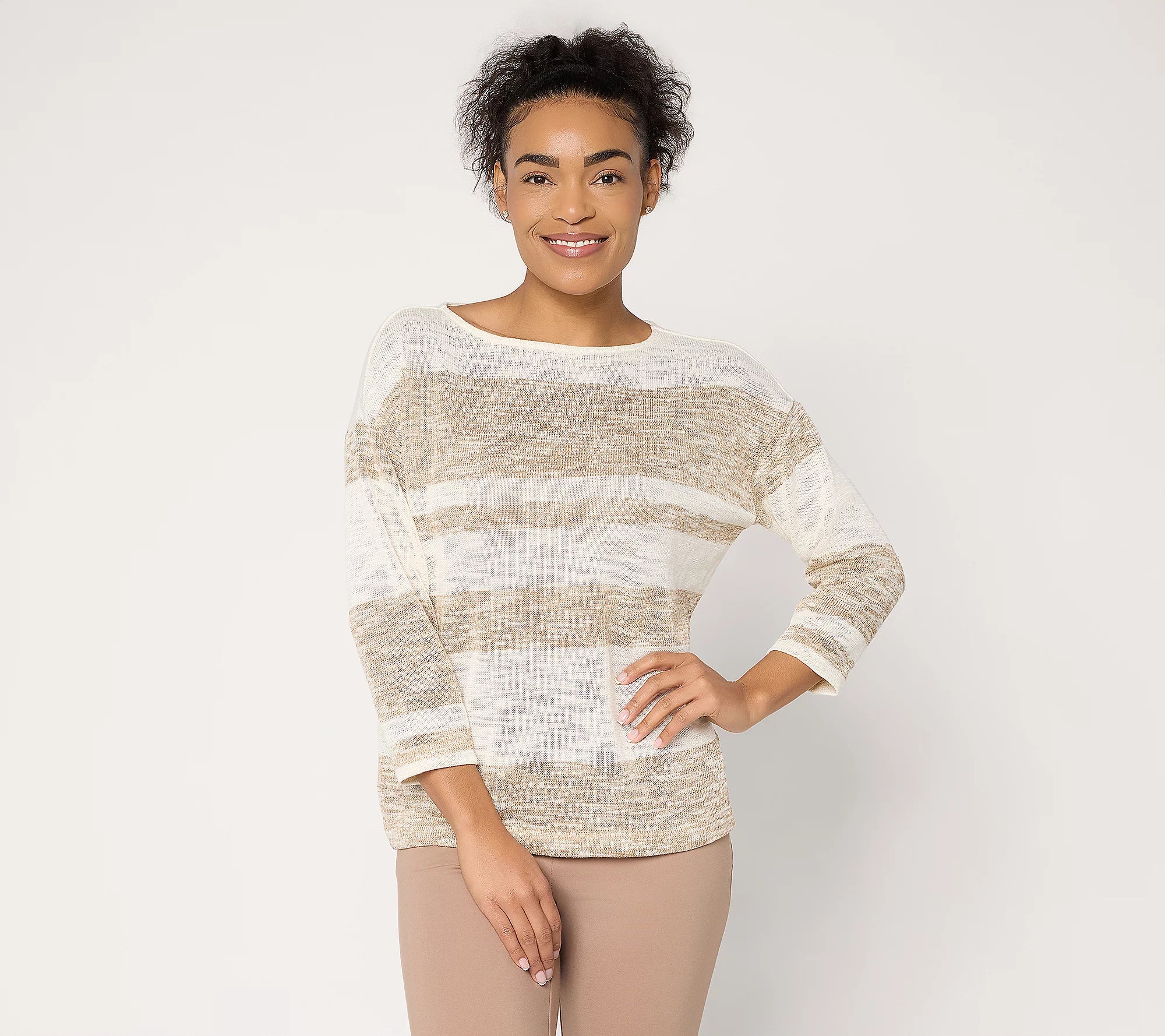 Attitudes by Renee Dolman Sleeve Striped Knit Top