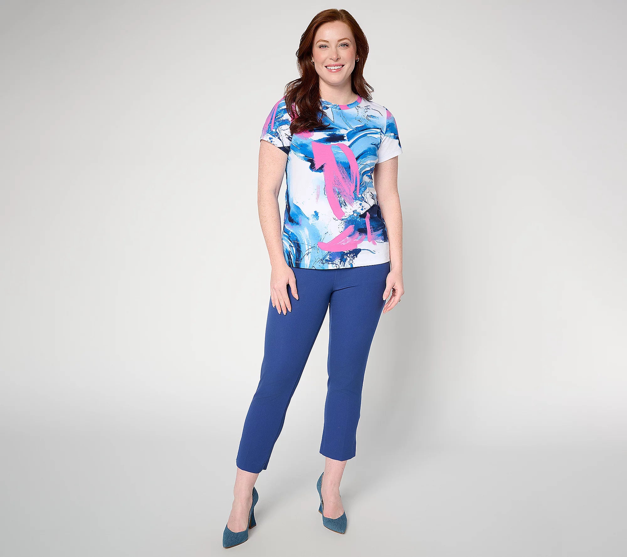 Attitudes by Renee Printed Crew Neck Washed Cotton Tee