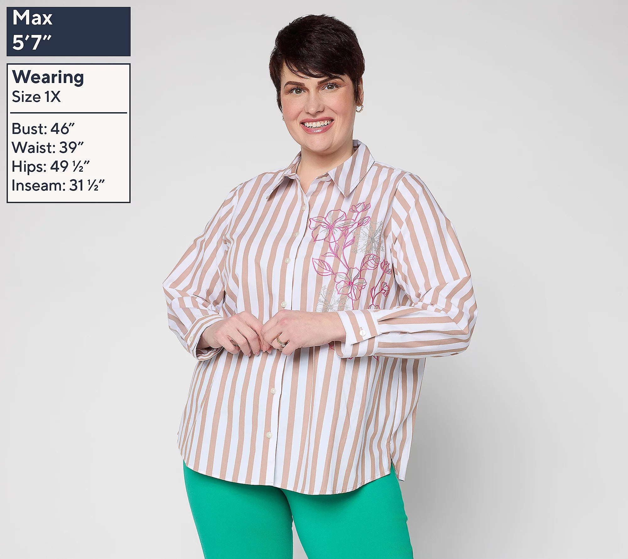 Attitudes by Renee Striped and Embroidered Top