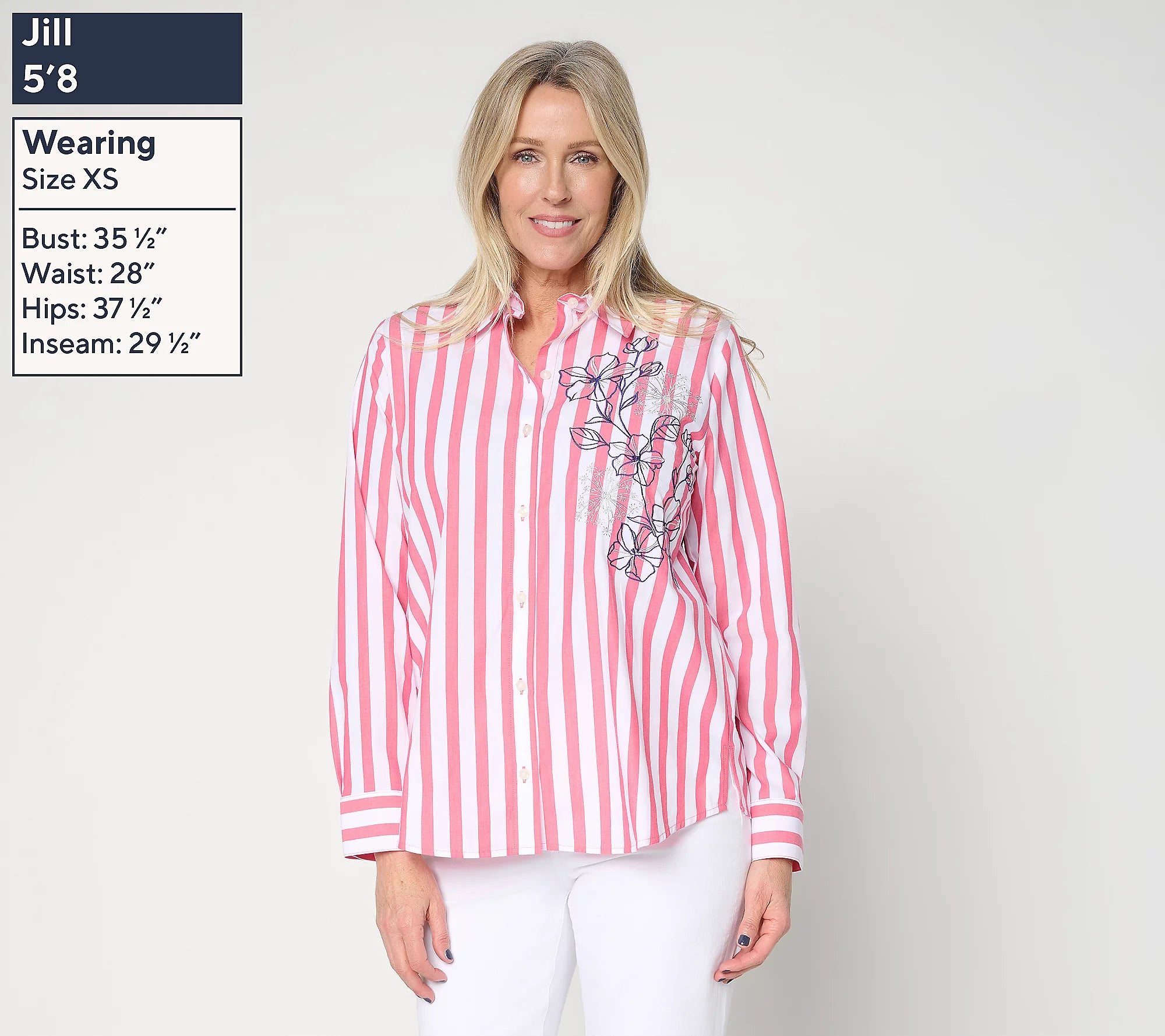 Attitudes by Renee Striped and Embroidered Top