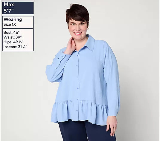 Attitudes by Renee Textured Woven Ruffle Top