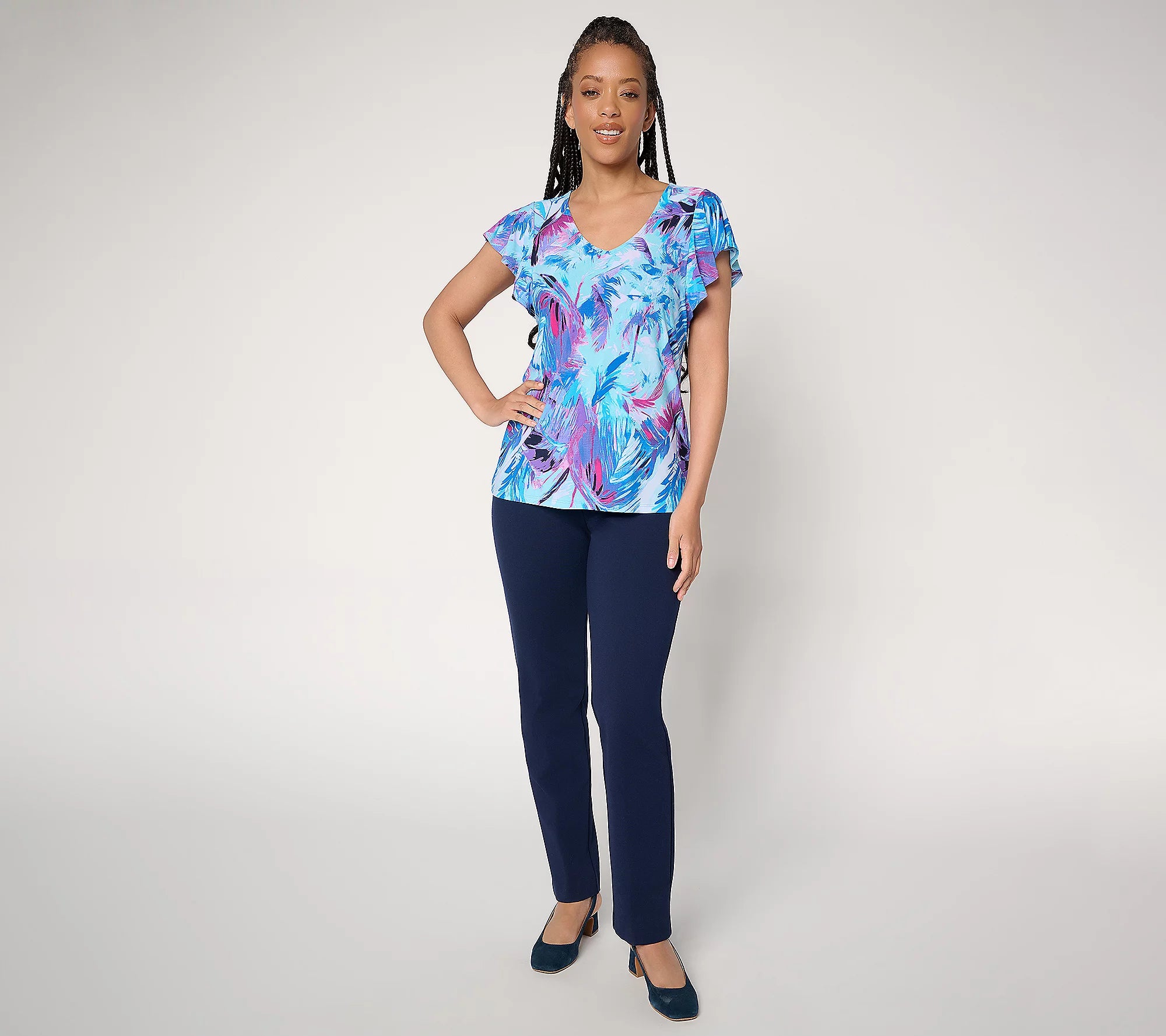 Attitudes by Renee Como Jersey Flutter Sleeve Top