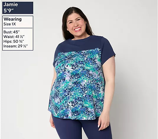 Attitudes by Renee Mixed Media Short Sleeve Top