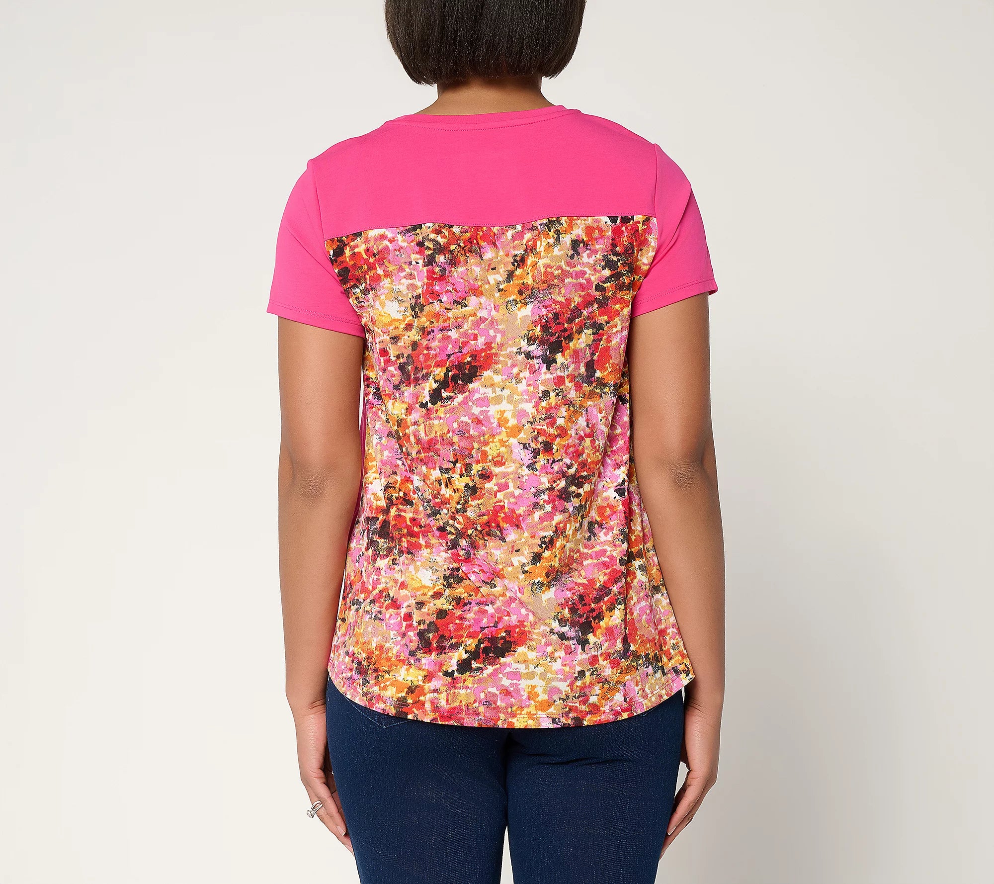 Attitudes by Renee Mixed Media Short Sleeve Top