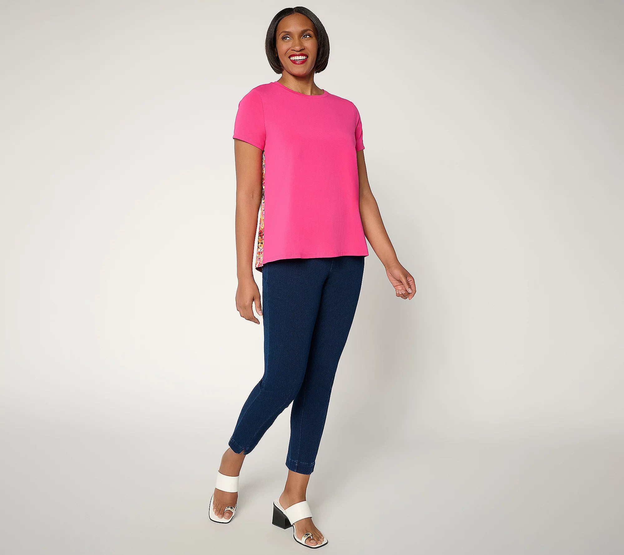 Attitudes by Renee Mixed Media Short Sleeve Top