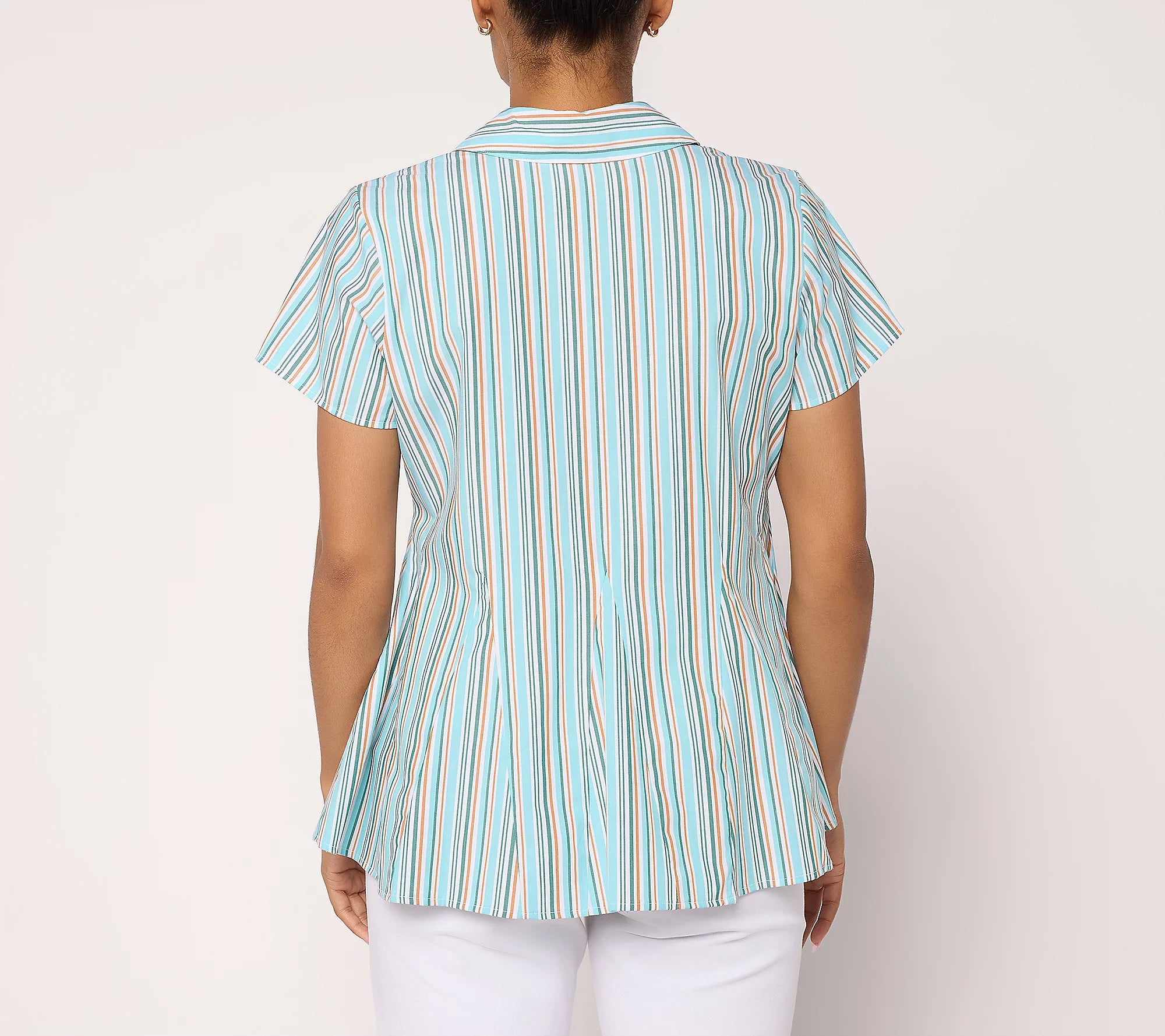 Attitudes by Renee Striped Godet Button Front Top