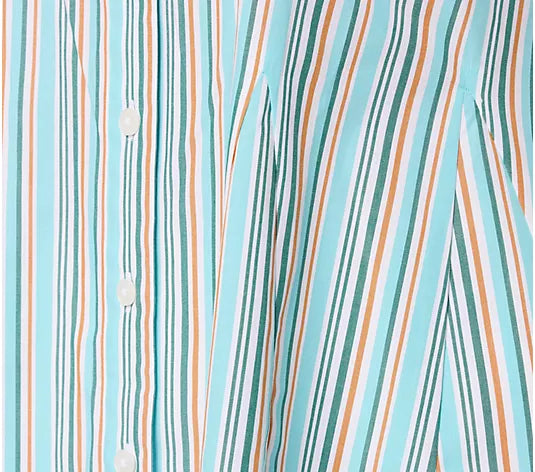 Attitudes by Renee Striped Godet Button Front Top