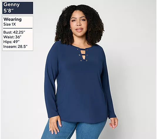 Women with Control Moss Crepe Top with Lace Up Detail