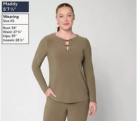 Women with Control Moss Crepe Top with Lace Up Detail